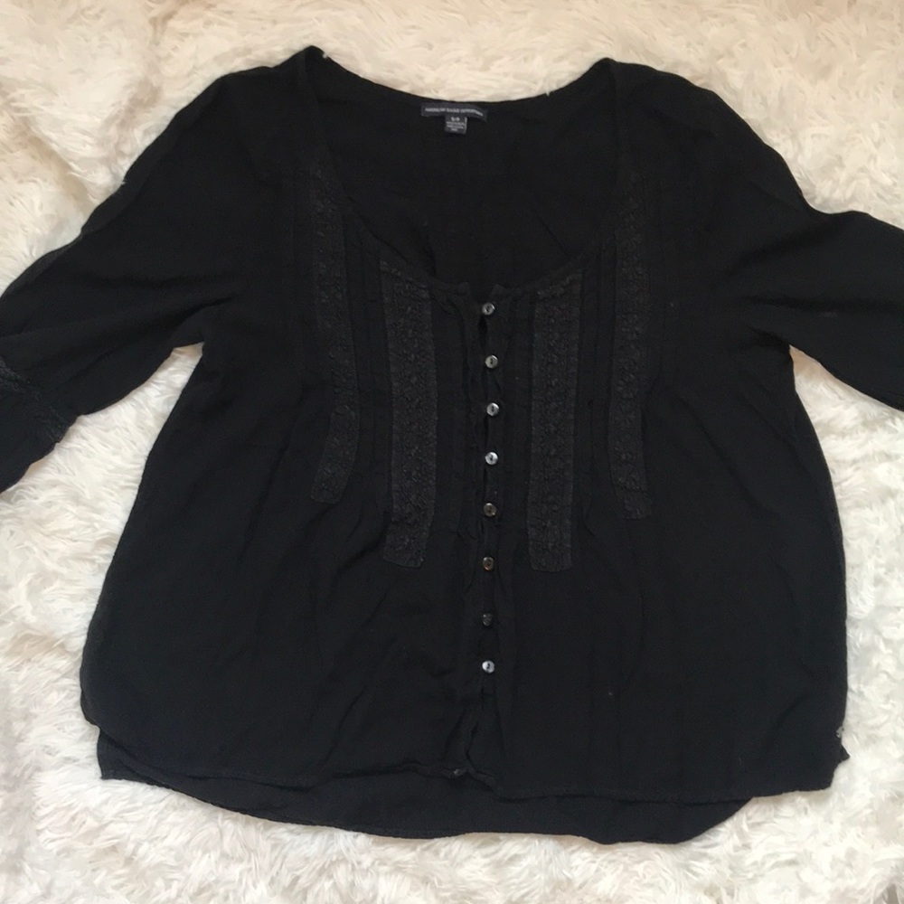 AEO Black Peasant Blouse